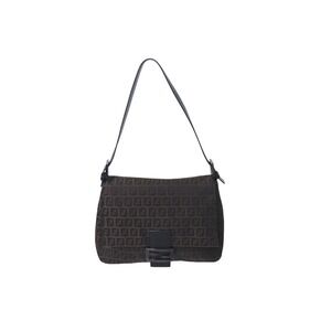 FENDI Zucca Mamma Bucket One Shoulder Hobo Bag Brown Logo Canvas Leather